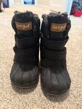 Cat & Jack Black Kids Winter Boots with Faux Fur Collar